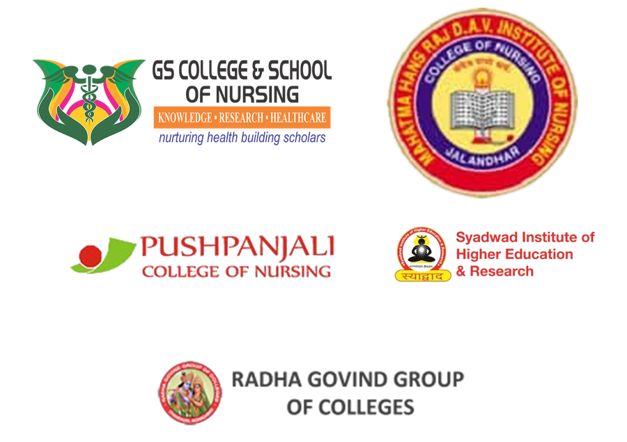 GS College & School of Nursing, Mahatma Hans Raj D.A.V. Institute College of Nursing Jalandhar, Pushpanjali College of Nursing, Syadwad Institute of Higher Education & Research, and Radha Govind Group of Colleges